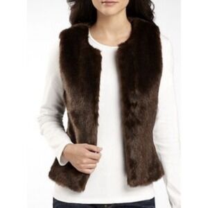Vintage Worthington Women's Brown Faux Fur Vest XL Lined Open Front Classic
